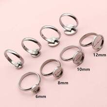 4pcs 6/8/10/12mm No Fade Reinforce Stainless Steel Adjustable Ring Settings Blank Base,Fit 6-12mm Cabochons DIY Ring Bezels