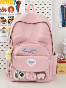Mochila nueva de 2025 de nylon liso con forma de oso, mochila escolar, bolsa de viaje, mochila multifunción
