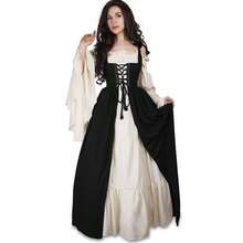 Vestido largo retro europeo y americano con tirantes estilo renacentista, corte medieval, traje de escenario - Azul [falda + chaleco + cinta] - Ver 5