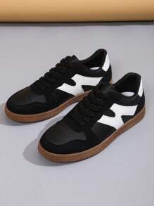 Damen Lässig Sneakers, multifunktionale Mode Flach Leinenschuhe, rutschfeste Schnürung Runde Zehenpartie Gummisohle für den täglichen Gebrauch, Farbblock in Schwarz und Khaki, Größe 36-41