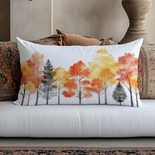 1 件现代水彩秋季森林抱枕套，单面印花柔软毛绒面料，30 * 50 厘米/11.8 * 19.7 英寸，适合房间装饰、沙发装饰、派对、礼物