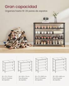 VASAGLE Zapatero, Organizador de Almacenamiento de Zapatos de 5 Niveles para Entrada y clóset, Capacidad para 20-24 Pares de Zapatos, 4 estantes de Tela, Marco de Acero, Industrial, café rústico y - Café integral - Ver 5