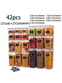 20pcs Sealed Pasta Storage Container Kit Large Plastic Jar With Labels For Flour, Sugar, Noodles And Dry Food - Pantry Organization  Storage Supplies,Local Warehouse,Kitchen Decor And Accessories,Funny Stocking Stuffers,Storage And Organization - Đen và trắng - Xem 15