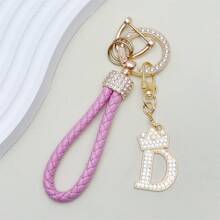 1pc Premium Braided Leather Keychain With Shiny Gold 26 Letter Charms Pendant - , Fashionable And Multifunctional Women Keychain - Various Colors, Perfect Accessory For Car Owners, Stylish Gift Idea - Multicolor - View 34