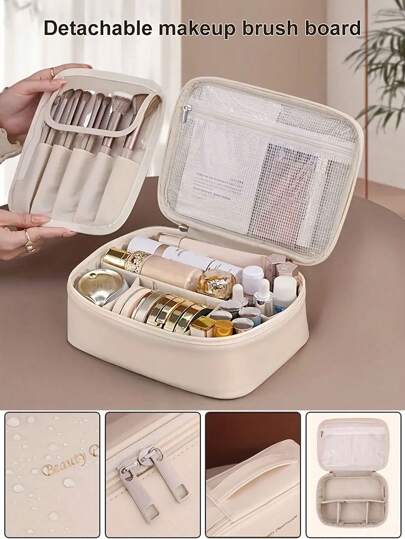 1 حقيبة تخزين للسفر، حقيبة مكياج كبيرة السعة، حقيبة أدوات التجميل من طبقتين، حقيبة تخزين فرش المكياج، حقيبة تخزين محمولة للسفر، حقيبة تخزين لمنتجات العناية بالبشرة والمستحضرات التجميلية، حقيبة تخزين مستحضرات التجميل، حقيبة سفر للمكياج، هدية لعيد الأم، هدية لعيد الحب، هدية عيد ميلاد، الخيار الأول للهدايا