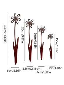 4 szt. zardzewiałych metalowych palików do kwiatów - zardzewiała sztuka ogrodowa, dekoracyjne akcenty trawnikowe, zewnętrzne metalowe dekoracje roślinne na patio, trawnik i ogród, dekoracje patio