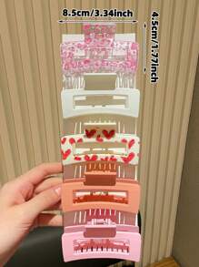 5pcs Women's Fashionable And Cute Heart Pattern Square Hair Clips, Pink And White, Medium Size, Suitable For Daily Hairstyles, Recommended As Gift Hair Accessories Hair Claws Claw Clips Hair Jaw Clip Hair Clamps Hair Clutch Hair Catcher Clip Fall Winter For Vacation Outfits Woman