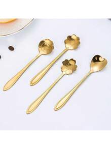 Charming 4-Pack Flower Spoons – Stainless Steel Creative Coffee Teaspoons & Mixing Spoons For Beverages, Cakes & Desserts – Food Contact Safe & Dishwasher Safe For Daily Use – Versatile For Kitchen, Baking, School Supplies, Back To School, Mother's Day Gifts & Mini Spoon Collections, Beautiful & Functional