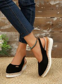 Women's Fashion Sexy Wedge Platform Shoes, Pointed Toe Color Block Splicing Shoe Upper, Mule Backstrap Design Sandals, Soft And Comfortable Woven Rope Soles, High Waterproof Platform With Adjustable Buckle, Elegant Fairy Style Shoes