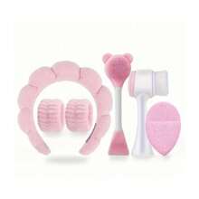 Conjunto de 5 faixas de cabeça para lavar o rosto, esponja para maquiagem, cuidados com a pele, faixa de cabeça de tecido felpudo, bolha macia, faixa de cabelo para mulheres e meninas, acolchoada e antiderrapante, acessório para cabelo grosso, volta às aulas
