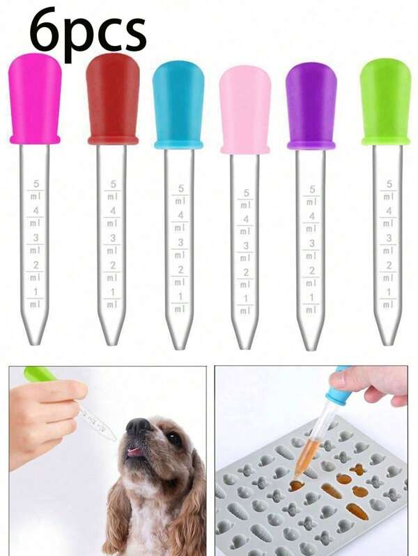 6pcs 5ml Dropper Pipette Silicone Dropper Pipette Multiple Colors, Suitable For Transferring Liquid, Medicine, Eye/Ear Drops, Science Laboratory Use ,Candy Molds, Gummy Bears, Gelatin Makers, Petroleum Science, Crafts, Experimental Plastic Dropper Pipettes