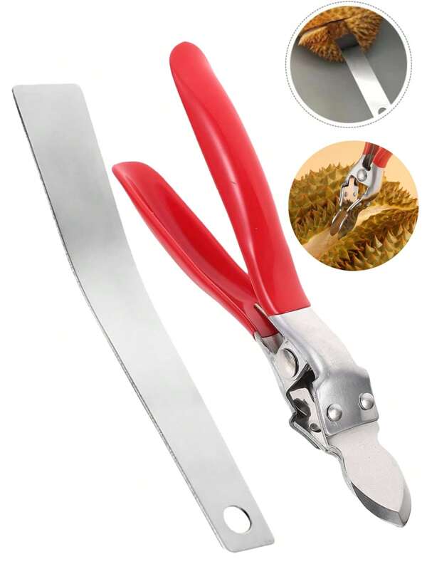 Durable Stainless Steel Durian Knife & Shell Opener 2 Pieces Set - Heavy Duty Fruit Tool Kit For Coconut, Jackfruit, Pineapple (Safe Non-Slip Handle)