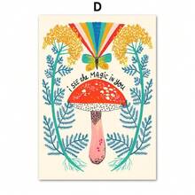 1 Stück Pilz-Schmetterling inspirierender Zitat Boho Kinderzimmer Wandkunst Leinwandbild Nordischer Poster und Drucke Wohnzimmer Dekoration, optionaler Rahmen