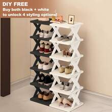 9/6 Tier Narrow Shoe Rack, New Upgraded Shoe Shelf Small Vertical Shoe Stand, Space Saving DIY Free Standing Shoes Storage Organizer For Entryway, Closet, Hallway, Easy Assembly And Stable In Structure, Black & White - 2pk - Black + White - 查看 6