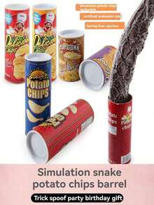 1 件恶作剧薯片惊喜蛇罐、坚果罐、饼干罐、趣味派对礼物、互动薯片蛇、可重复使用、万圣节礼物、圣诞节礼物（款式随机） - 紅色 - 查看 1