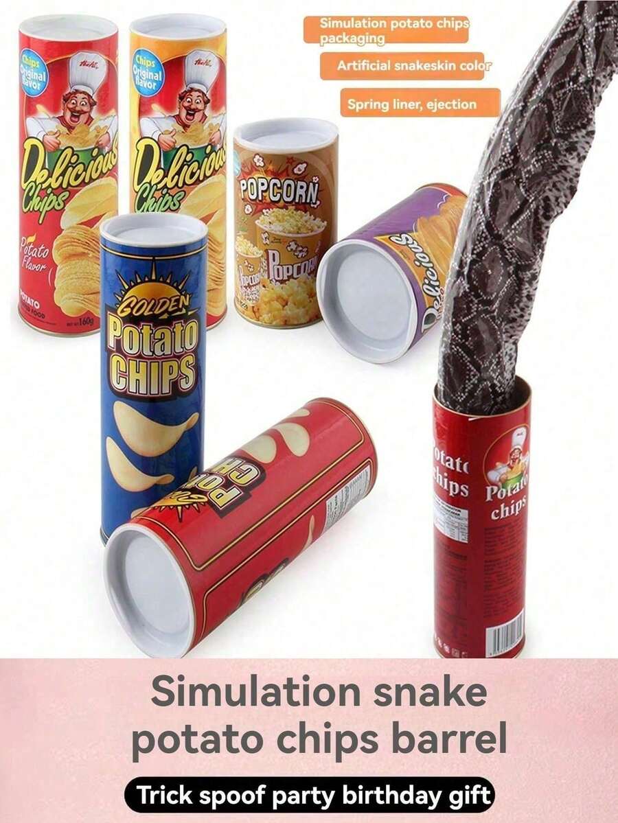 1 件恶作剧薯片惊喜蛇罐、坚果罐、饼干罐、趣味派对礼物、互动薯片蛇、可重复使用、万圣节礼物、圣诞节礼物（款式随机） - 紅色 - 查看 1
