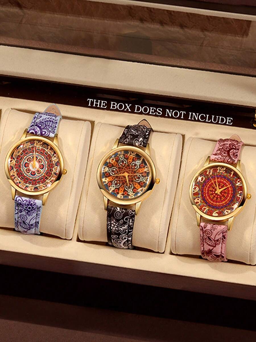 3 件时尚简约女士情侣手表，圆形仿古波西米亚石英布带手表，姐妹情侣手表，适合节日、假日和日常佩戴，是送给女性情侣的最佳礼物。 - 彩色 - 查看 1