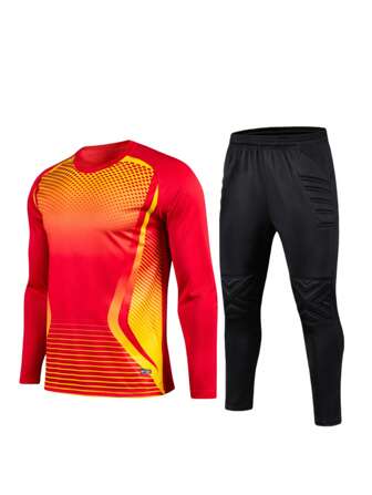 2pcs/Set Goalkeeper Jersey With Elbow Pad, Chest Anti-Slip Plastic Strip, Breathable Striped Long Sleeve T-Shirt + Goalkeeper Pants With Protective Elastic Waist, For Training, Match, Sports Activities