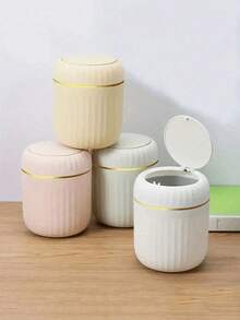 1PC/2PCS Mini Garbage Bin, Covered Small Trash Can, Desktop Trash Can, Plastic Desktop Waste Paper Basket, Swing-Top Design To Prevent Odor Leakage, Used For Storing Fruit Peel And Paper Scraps On Desk To Keep Tidy, For Bathroom, Home Office Desk Decor,Coffee Table, Office, Living Room, Study - Multicolor - View 2