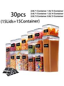 20pcs Sealed Pasta Storage Container Kit Large Plastic Jar With Labels For Flour, Sugar, Noodles And Dry Food - Pantry Organization  Storage Supplies,Local Warehouse,Kitchen Decor And Accessories,Funny Stocking Stuffers,Storage And Organization - Đen và trắng - Xem 16