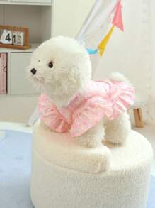 1 pieza Ropa para mascotas suave y linda, nueva y transpirable, Vestido de princesa con diseño fruncido y de lunares de dos tonos, arnés con anillo para correa para perros pequeños, liviano para primavera/verano