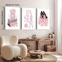 3 pièces/set canevas murale sans cadre et imperméable, Impression de mode afro-américaine, affiche, fleurs roses, parfum, talons hauts, convient pour la décoration de chambre de fille