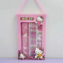 Sanrio Ensemble cadeau de papeterie Sanrio hello kitty et Cinnamoroll - Assortiment de fournitures scolaires en plastique avec règle, crayon, taille-crayon et gomme - Parfait pour les étudiants, les récompenses et les cadeaux de rentrée scolaire