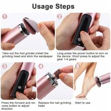 6-Speed Adjustable Peeling Callus Removal Polishing Manicure 2-In-1 Electric Foot Callus Remover Heels Remove Dead Skin Pedicure Tools Wireless Foot Care File Cuticle Callus Remover Machine Feet Grinder USB Rechargeable Foot Heel Care Tool With Replacement Sandpaper