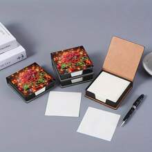 1pc Rose Flower Design Diamond Art DIY Asymmetrical Crystal Rhinestone Painting, Black Faux Leather Memo Pad Box With 160 Sheets, Ideal For Home, Office And School Supplies, Craft, Cute Stationery, Holiday Gift