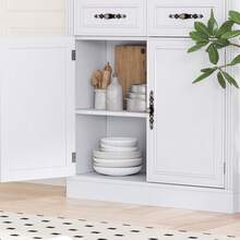 Bookcase With Doors And Drawers, Adjustable Shelves, P2 MDF Construction, Freestanding Cabinet With Metal Handles, Hidden Storage For Living Room, Bedroom - trắng - Xem 7