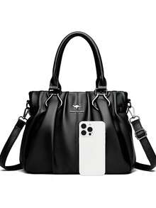 2026年新款女士奢华手提包，设计师款柔软皮革单肩斜挎包，优雅大容量托特包 - 黑色 - 查看 9