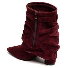 Women's Solid Color Pointed Toe Zipper Mid-Calf Boots With Buckle - Burgundy - View 5
