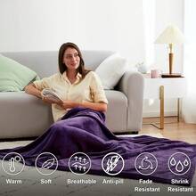 Sofa Blanket Living Room Cover SetFleece Blanket Twin Size, Soft Cozy Twin Blanket, Fuzzy Flannel Blanket Bed, Sofa, Couch, Travel, Camping, 60 X 80 Inches - 紫色 - 查看 3