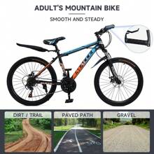 Bicicleta de montaña de 24/26/27,5 pulgadas para hombre y mujer, 24 velocidades, freno de disco doble, suspensión avanzada, cuadro de acero con alto contenido de carbono, horquilla de suspensión, fácil montaje, calcomanías en la pintura.