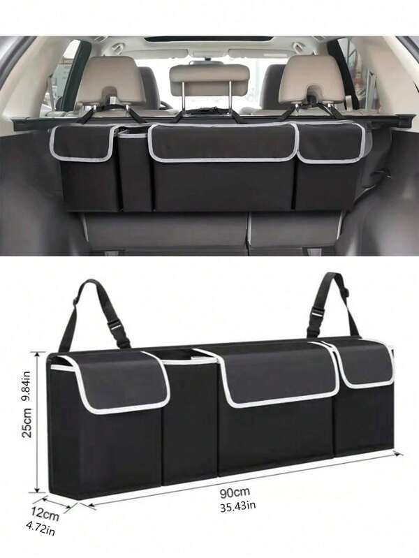 1pc Universal Car Trunk Organizer,Travel Storage Bag, Clothing Protection Bag,Portable Foldable Waterproof Auto Storage Bag With 3 Compartments, For SUV, Truck, Van, Sedan