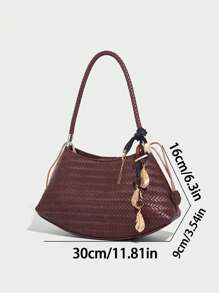 1 pezzo Borsa a spalla in pelle PU da donna, borsa a tracolla fatta a mano in stile vintage, stile