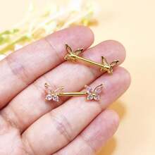 CIZME 1 Set 2pcs Nipple Rings Nipple Piercing Jewelry Nipple Rings Straight Barbells, Stainless Steel Silver Gold Butterfly Body Piercing Jewelry Nipple Piercing Barbell For Women With White Pink CZ Nipple Barbell