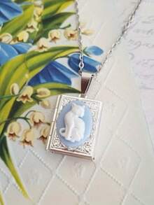 1 Pc Cat Cameo Book Lock Design Pendant Necklace Cat Souvenir Women Accessories - Vòng cổ mặt dây chuyền - Xem 3