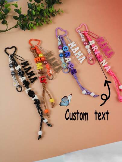 1 Peça Conjunto Personalizado de Chaveiro com Letra Acrílica, Corda Trançada Colorida em Formato de Coração, Uso Múltiplo, Letra Acrílica Minimalista Fashionista "MAMA", Chaveiro Acessório Acrílico Transparente Pequeno com Flor e Contas de Madeira, Presente Personalizado Dia das Mães, Chaveiro Personalizado, Nome Personalizado, Enfeite Personalizado para Bolsa