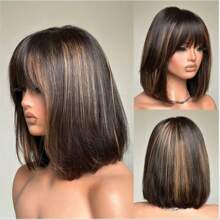 1B/30 Highlight Ombre Short Bob Wig - 100% Brazilian Virgin Human Hair, Glueless 150% Density Straight Wig With Bangs, Machine-Made For Women (All Ethnicities), Special Occasion Wig Chic Bob Cut Natural Look Wig