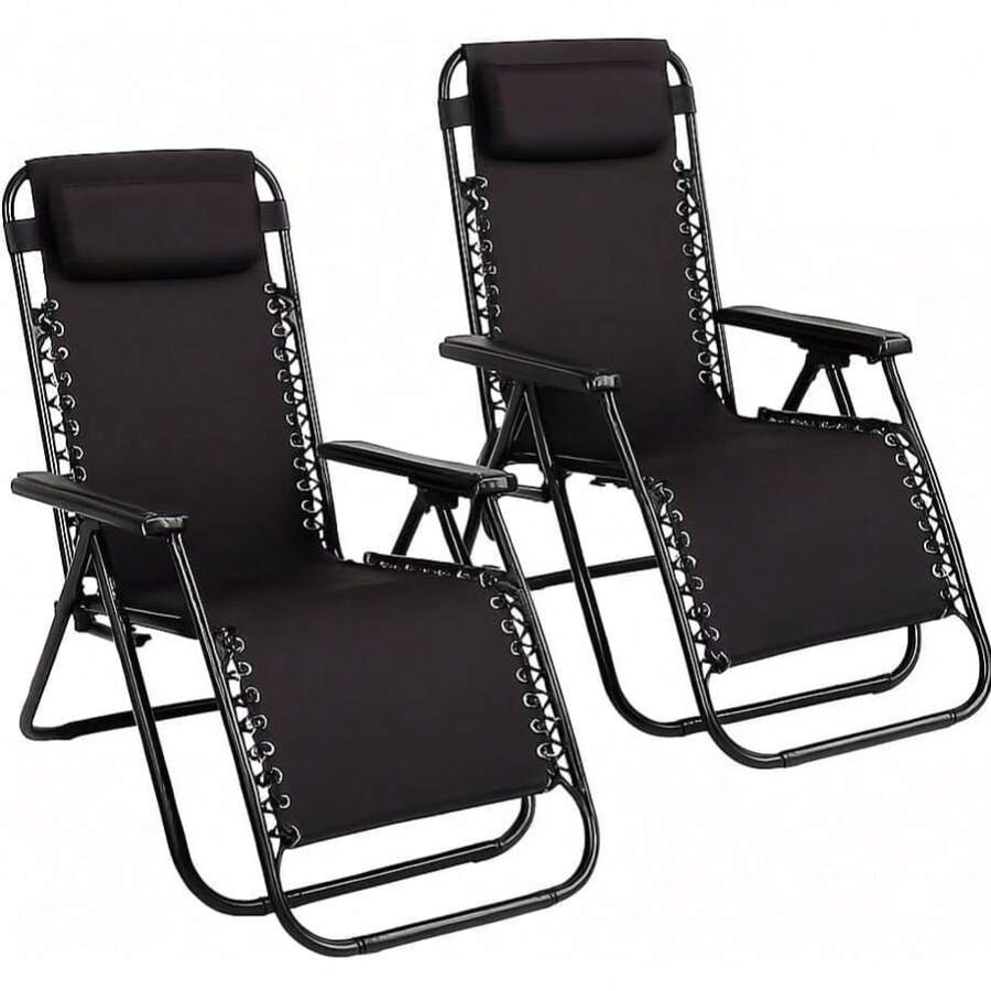 Pack 2 Tumbona Plegable Multiposiciones para Jardín | Exterior | Negro | Medidas 95x65x105cm, Estructura de Acero Resistente | Cojin Tejido transpirable