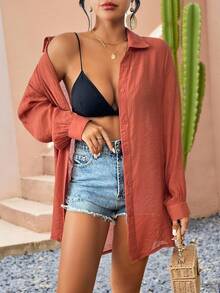 LanaWest Kimono de verano para la playa con botones frontales y hombros caídos