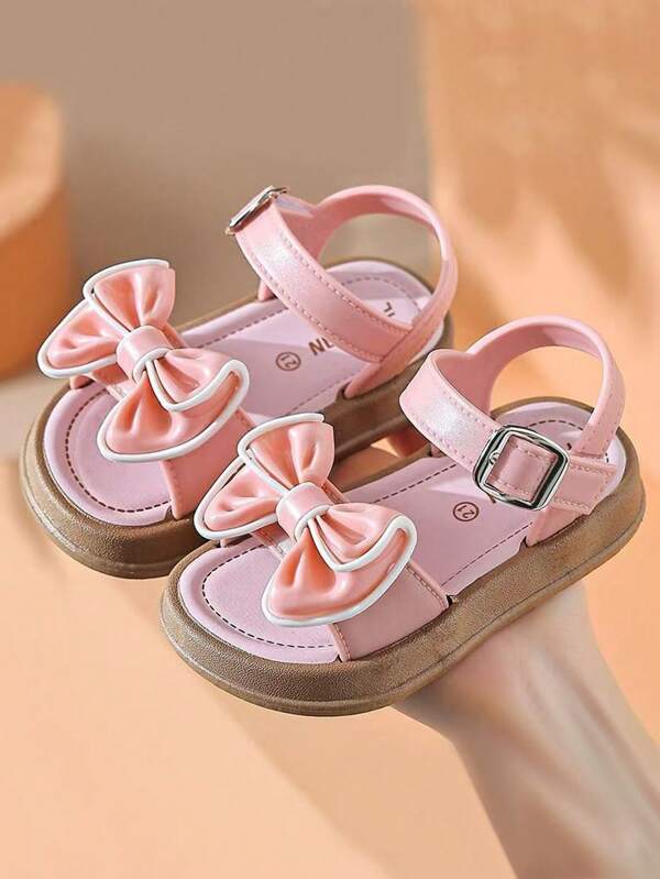 2025 Summer New Girls Middle & Large Kids Soft Sole Bow Decor Princess Children Girls Beach Sandals
