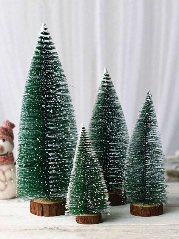 4 pièces Petit sapin de Noël de 10 cm/15 cm/20 cm/25 cm. Sapin de Noël avec aiguilles de pin enneigées. Petit sapin de Noël blanc en cèdre de bureau pour décorations de table. Cadeaux, décorations de Noël avec aiguilles de pin, Noël