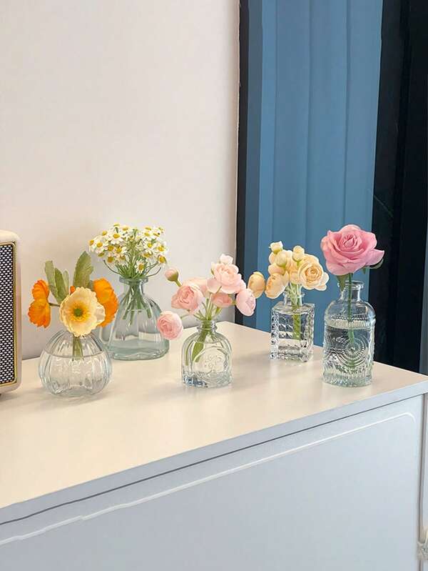 5 stuks vintage mini-bloemenvaas, diverse stijlen, kleine knopvaas voor middelpunten, doorzichtige bloempot met snijwerk, perfect voor rustieke bruiloften, feesten en bijeenkomsten, tafeldecoratie, woondecoratie, bloemenvaas, middelpunt, tafeldecoratie