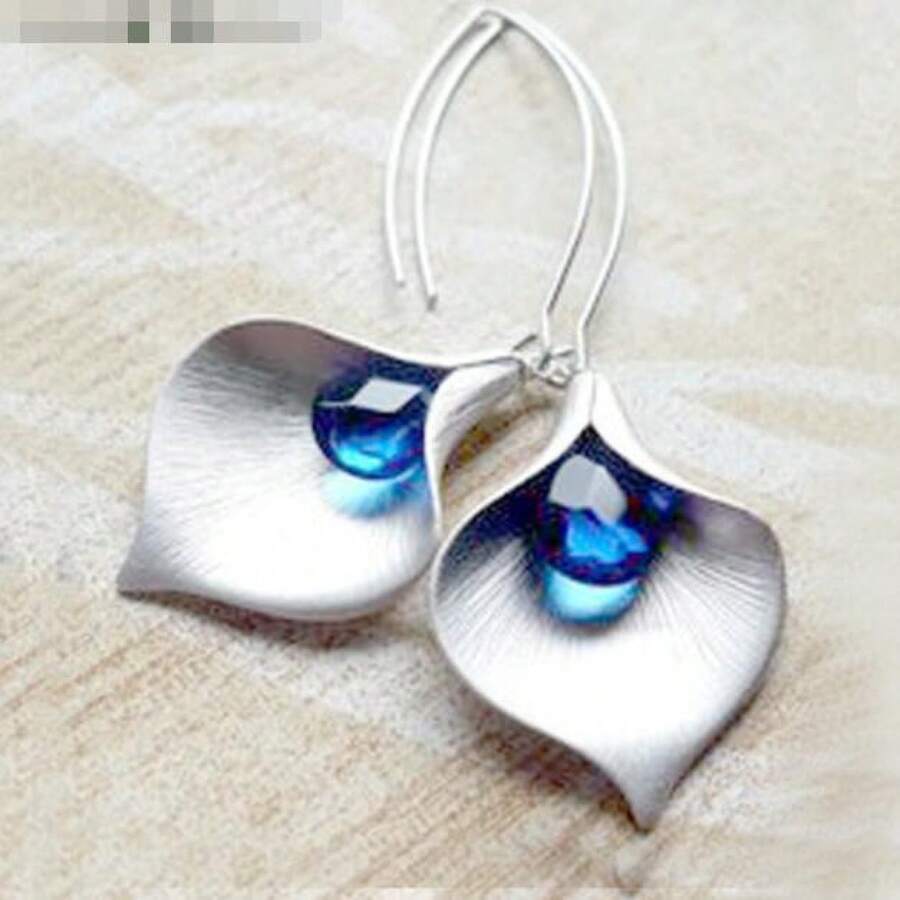Long Earrings Styling Blue Vintage Earrings Popular Fashion Female New Models - 銀 - 查看 1