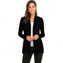 Newchoice Womens Casual Lightweight Long Sleeve Cardigan Soft Drape Open Front Fall Dusters (S-3XL) - Black - View 1