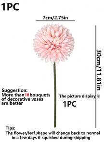1/4/8/16pcs Artificial Chrysanthemum Ball Flowers Dandelion Hydrangea Arrangement Bouquet Present For Friends Bridal Wedding Bouquet Decor For Home Office Coffee House Party Wedding Decoration,Fall Decor,Autumn - Baby Pink - View 2