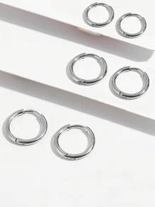 6 Peças/Conjunto Brincos de Argola em Formato de Círculo em Aço Inoxidável, Brincos Minimalistas de Moda em Tom Dourado/Prateado para Homens e Mulheres, Estilo Boêmio, Adequado para Uso Diário