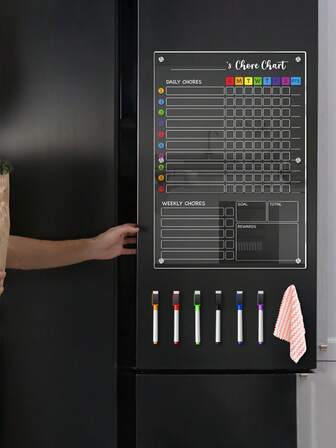 1 Set A3 Size Acrylic Whiteboard, Magnetic Colorful Fridge Decor Stickers, Reusable Colored Dry-Erase Acrylic Board With 6 Holes Reinforcement, High-Quality Writing Board, Large Memo Board (Includes 6 Whiteboard Markers + Random Color Eraser)